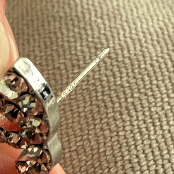 Silver Stud Earrings with Crystal Embellishments - Picture 4 of 4